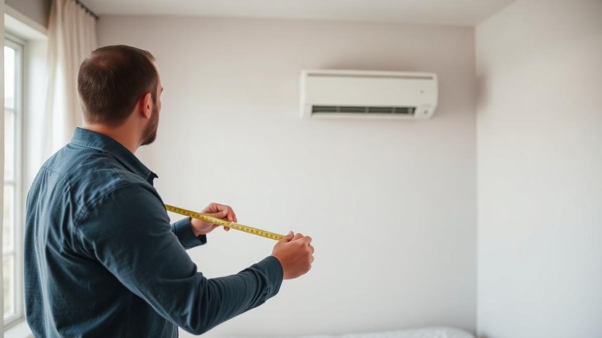 Pessoa medindo o quarto com trena para dimensionar o ar-condicionado