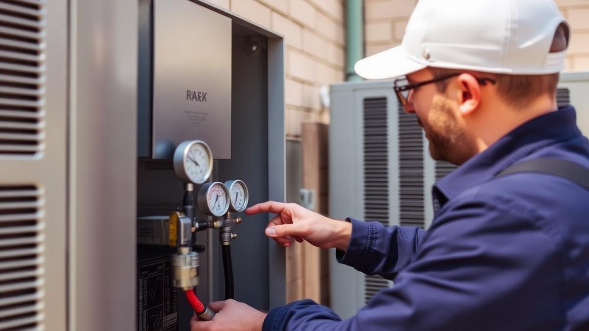Técnico usando manifold para verificar a pressão do gás na condensadora