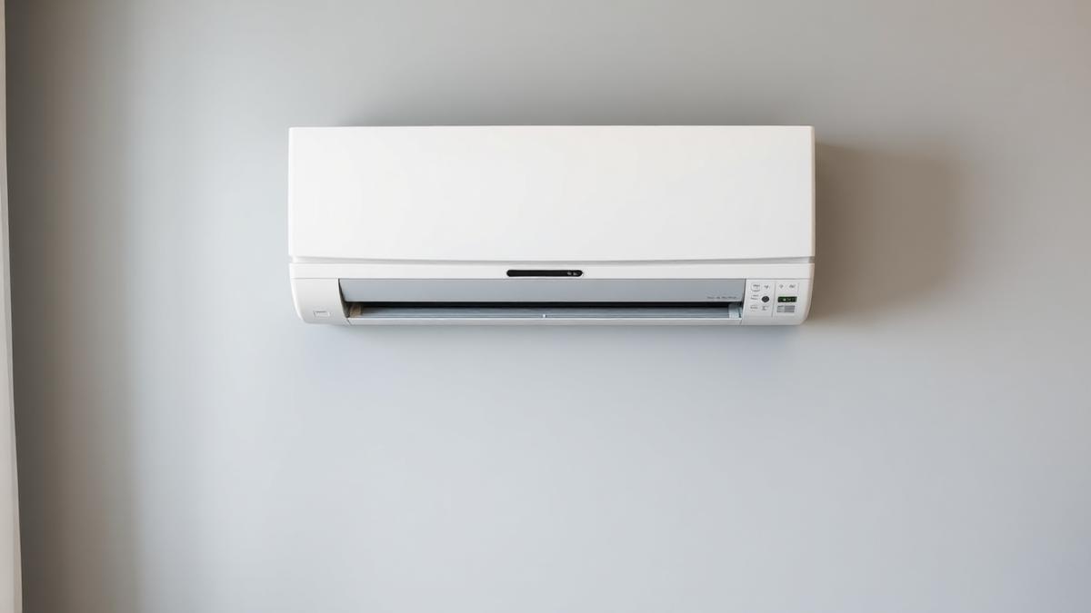 Unidade evaporadora de ar-condicionado Inverter instalada em parede cinza